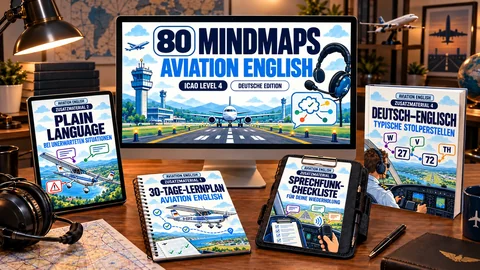 80 Aviation English Mindmaps mit den vier ergänzenden Lernhilfen – deutsche Edition